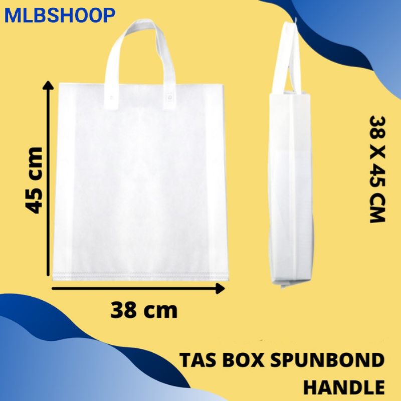 

tas spunbond / tas goodie bag / tas lipat samping warna putih ukuran 38 x 45 harga / pcs grosir