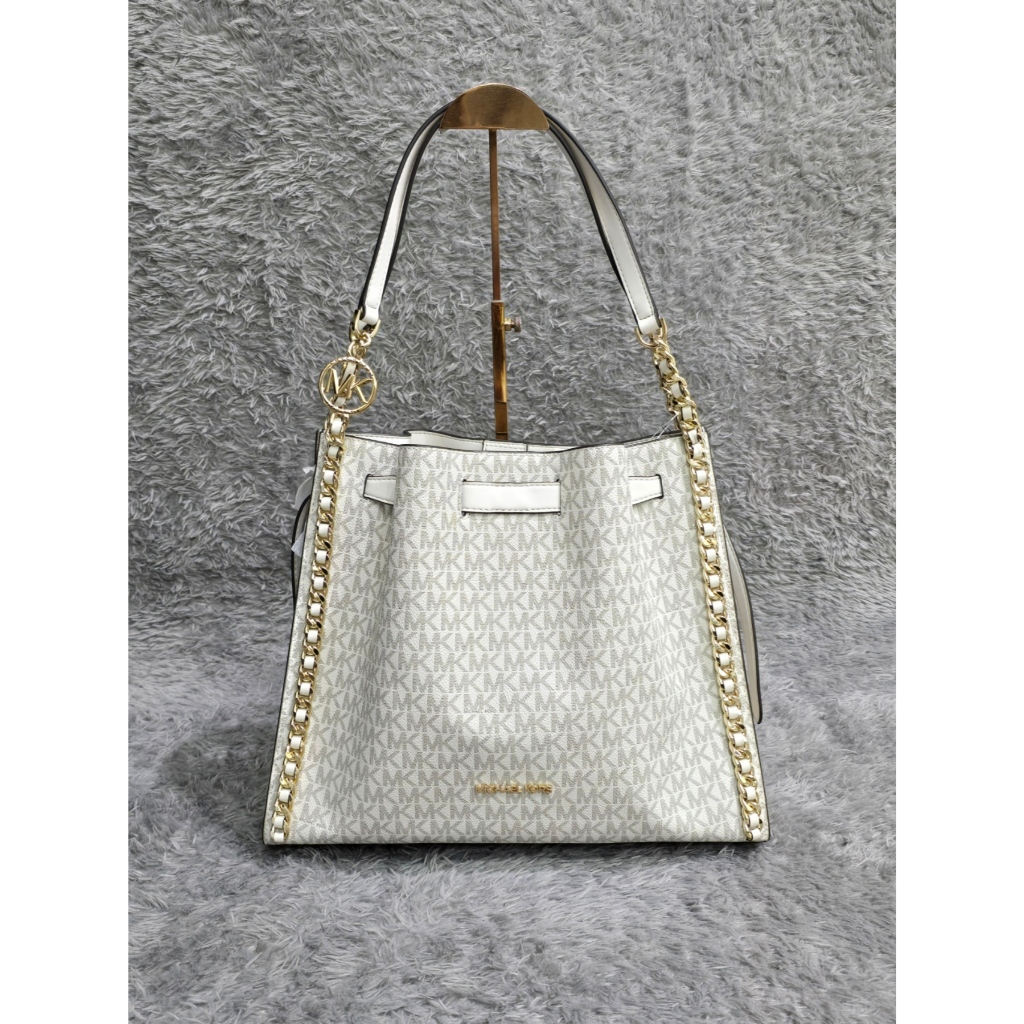 (100% ORI) MK MINA LARGE SIGNATURE LOGO CHAIN SHOULDER BAG VANILA