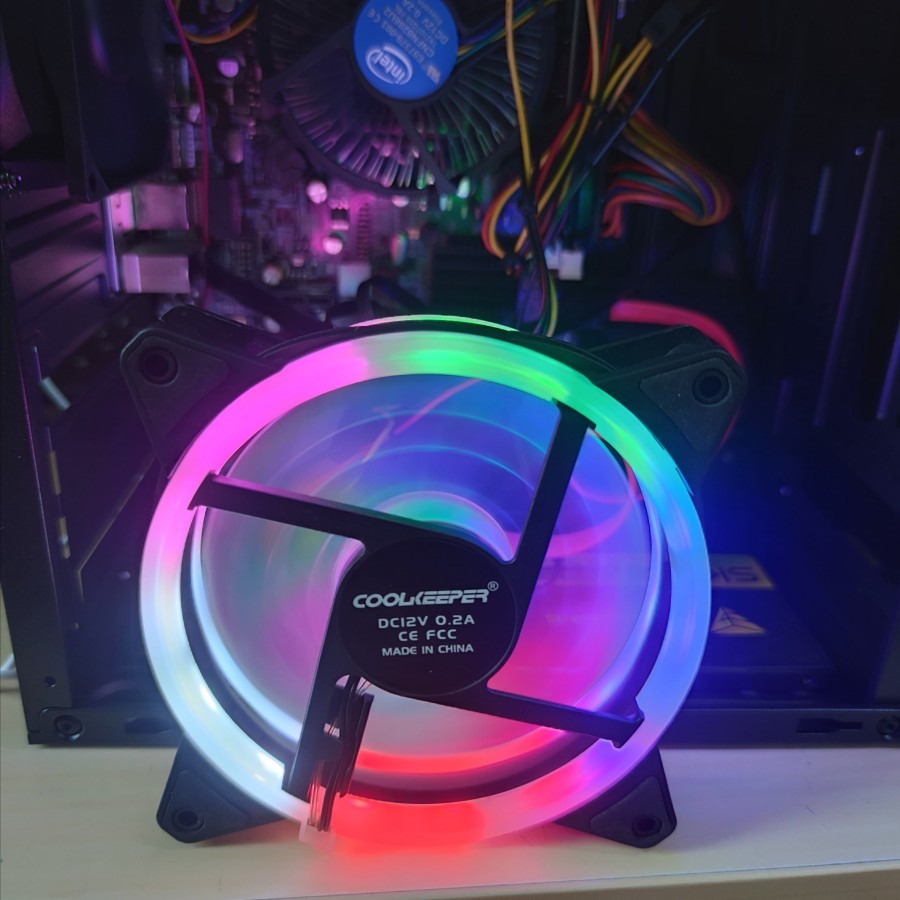 Fan Casing 12CM RGB LED Rainbow Konektor Molex Kipas Case + Baut PC Komputer
