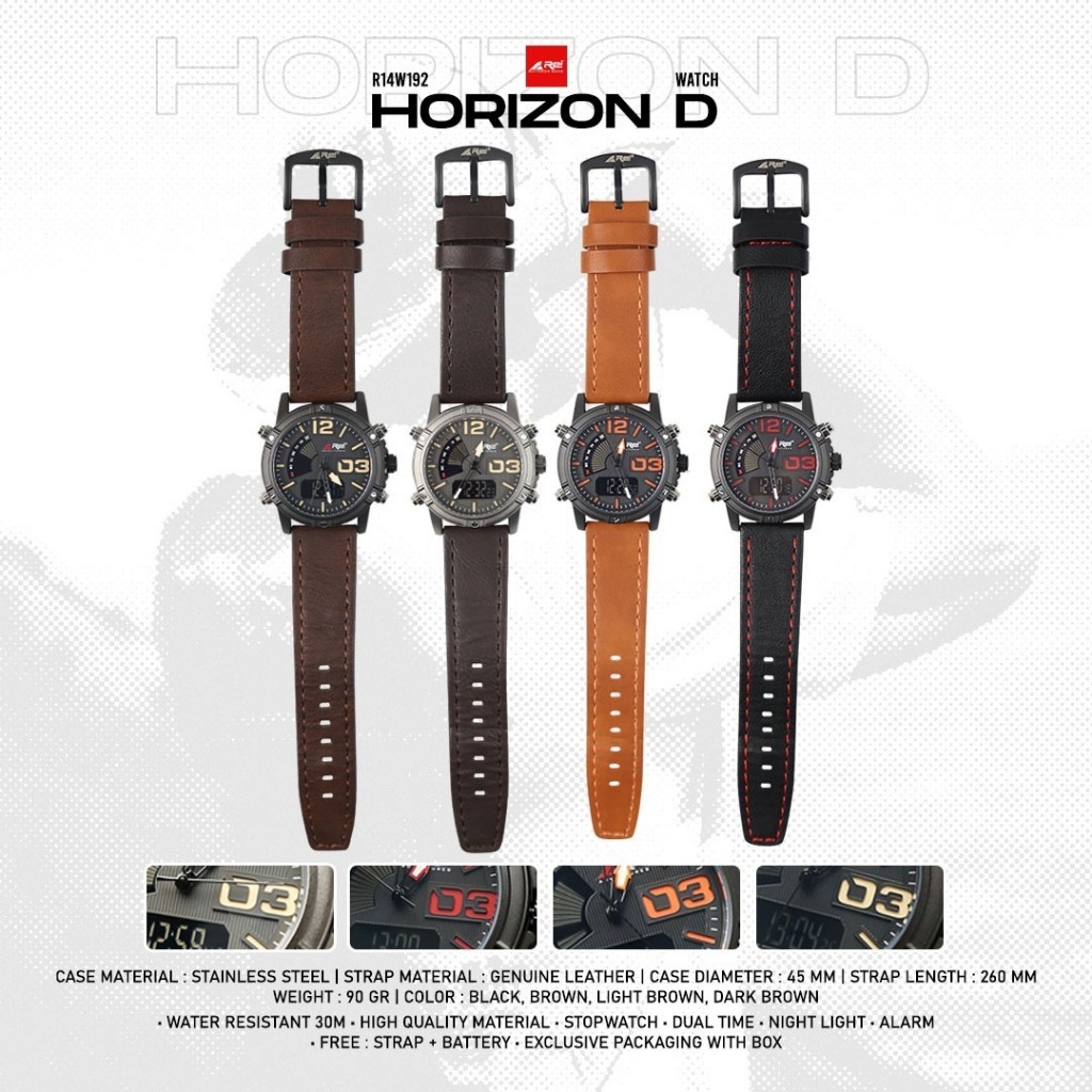 Jam Tangan KULIT ANALOG DIGITAL Pria HORIZON D AREI OUTDOORGEAR - JAM TANGAN KULIT DIGITAL ANALOG RE