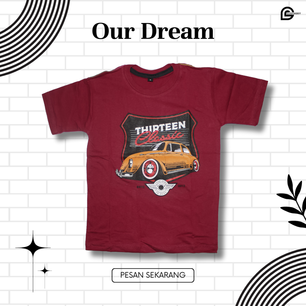Kaos Distro Anak Classic cars Marun