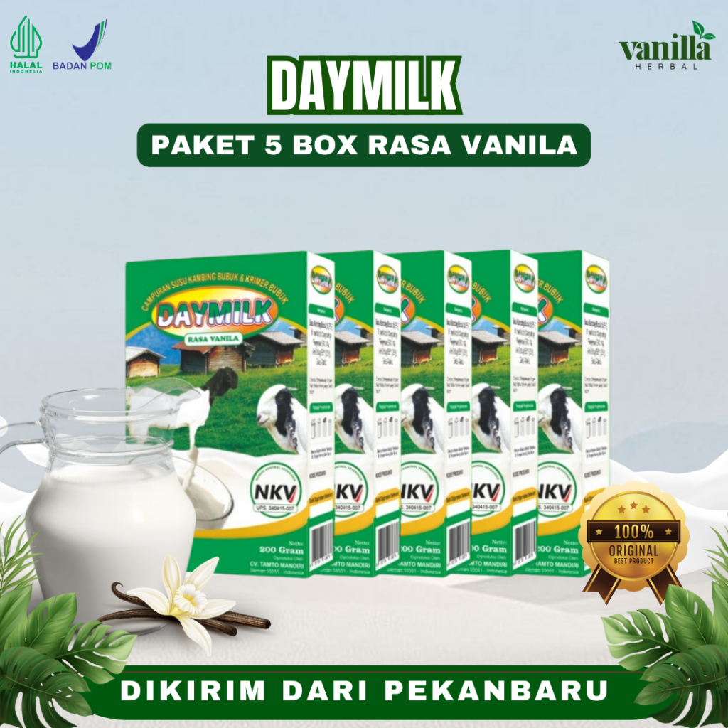 

PAKET 5 BOX DAYMILK RASA VANILA | Susu Kambing Etawa Tidak Bau Prengus Membantu Menjaga Daya Tahan Tubuh dan Bantu Jaga Kesehatan Sendi dan Tulang Dikirim dari Bali