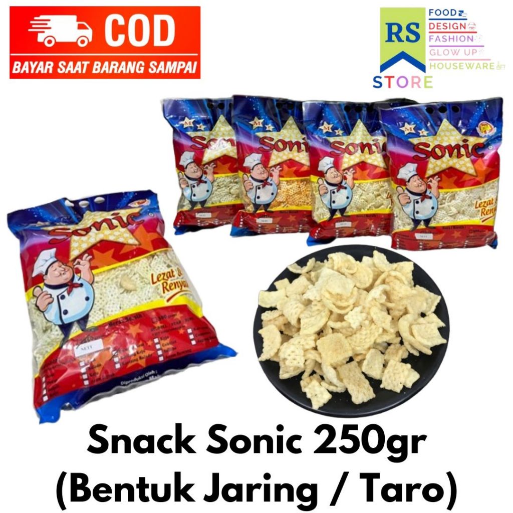 

Snack Chiki Mr Sonic Kemasan 300 Gram / Taro Snack Mr.Sonic Nett Chiki Jaring All Varian 250 Gram / Snack Mr.Sonic Nett Jaring Taro Rasa Balado / Asin / Keju / Rumput Laut All Varian 250 Gram / Kerupuk Jaring