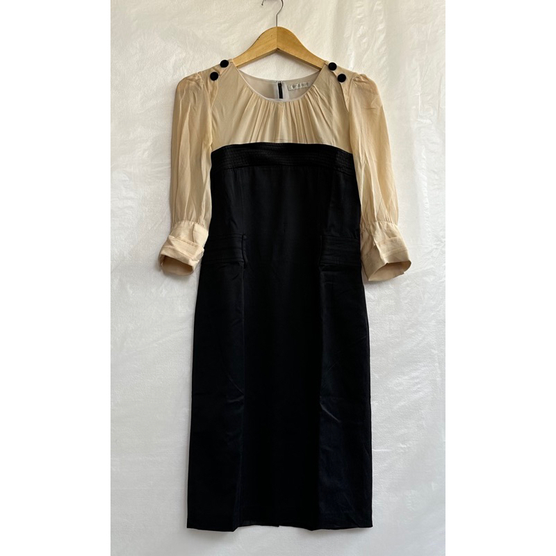 dress pesta hitam cream