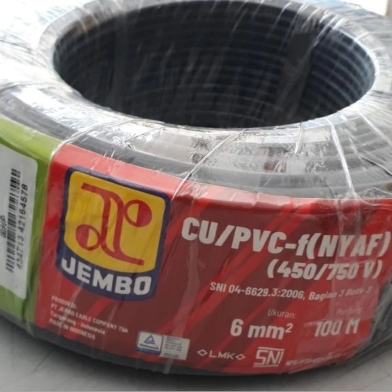 JEMBO Kabel Listrik Serabut NYAF 1 X 6 MM ( 100 Meter )  NYAF 6mm2 6 mm Hitam Jembo 1 Roll