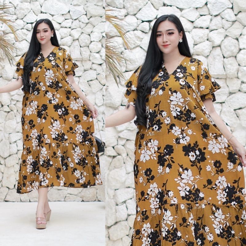 CINTYA DRESS DASTER JUMBO LD 130 MOTIF BUNGA RAYON  PREMIUM BUSUI FIRENDLY / DASTER KIMONO TUMPUK BU
