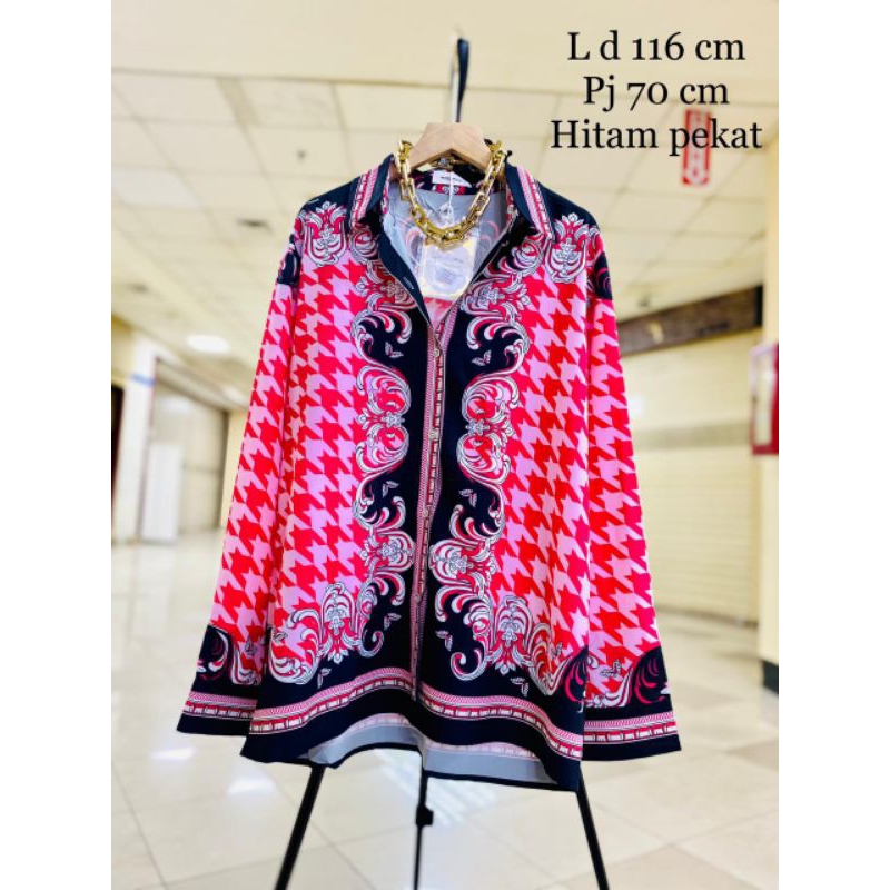 KEMEJA WANITA CANTIK ZIGZAG PINK SILK IMPORT