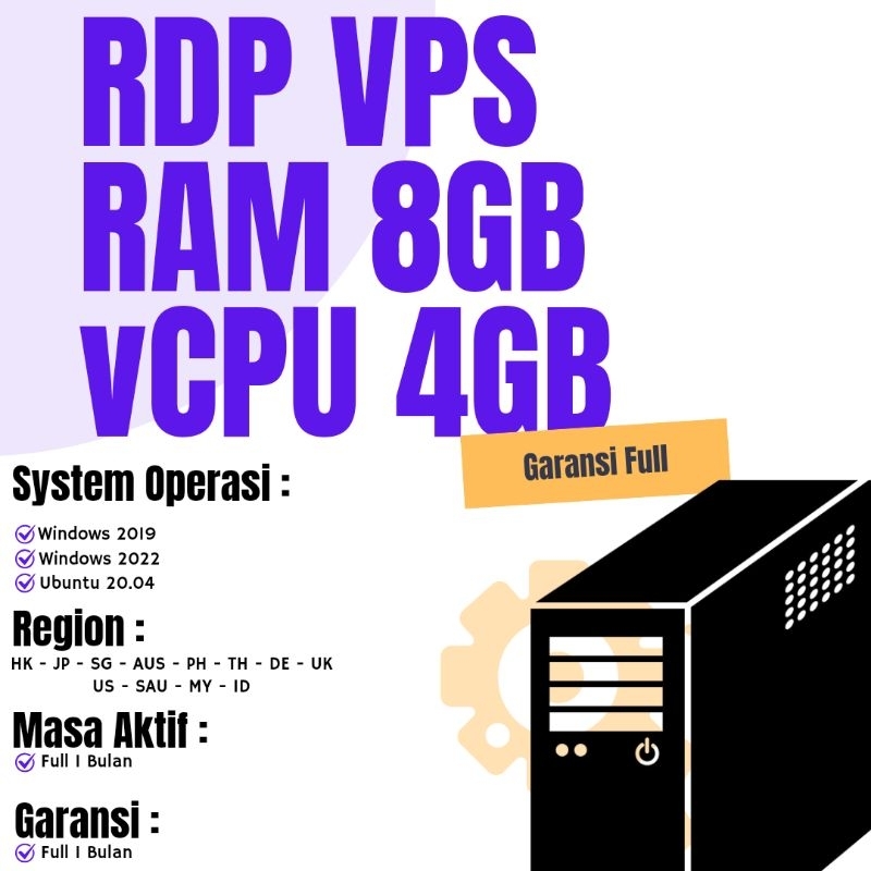 RDP & VPS RAM 8GB vCPU 4GB MURAH (PROMO)