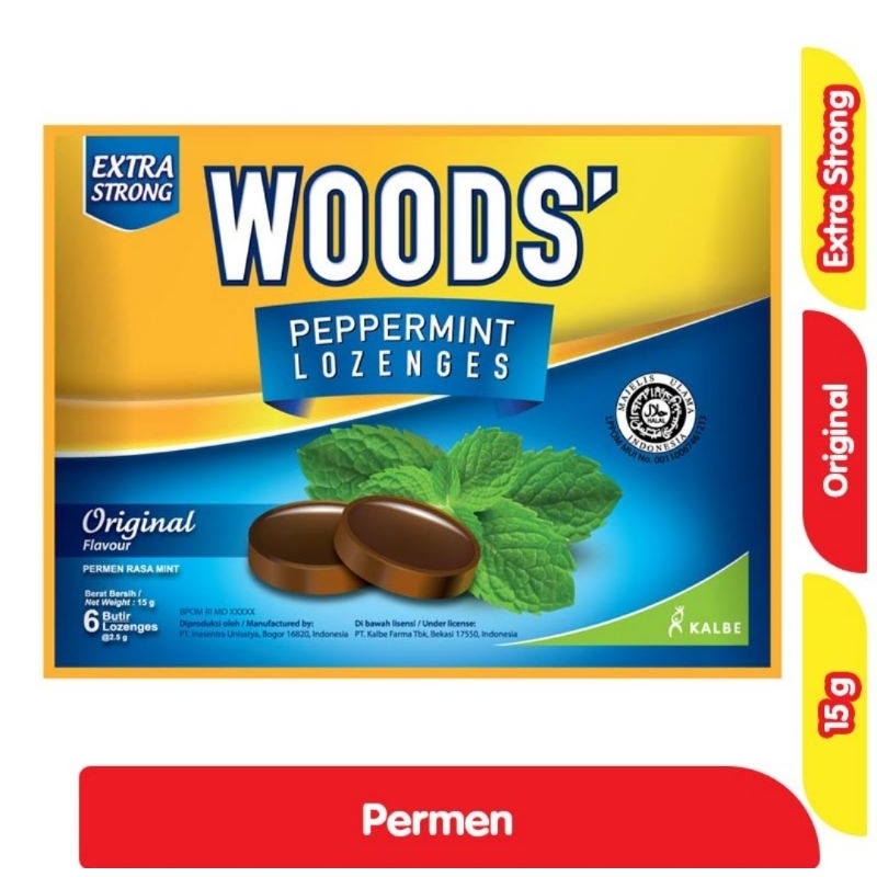 

Woods' Peppermint Lozenges Permen Extra Strong Original 15 g