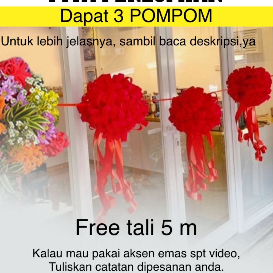 

CUCIGUDANG DQueen Florist Pita Peresmian Pom Pom Acara Grand Opening Potong Pita Gedung Kantor Custom Warna Dan Ukuran