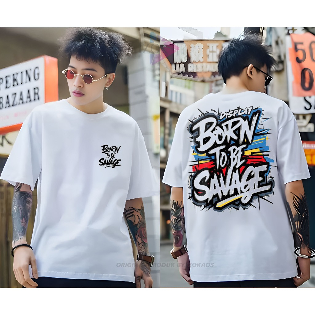 Baju Kaos Tshirt Distro Terbaru Sablon Bergambar Tulisan Simpel Born To Savage Pakaian Cowok Cewek K