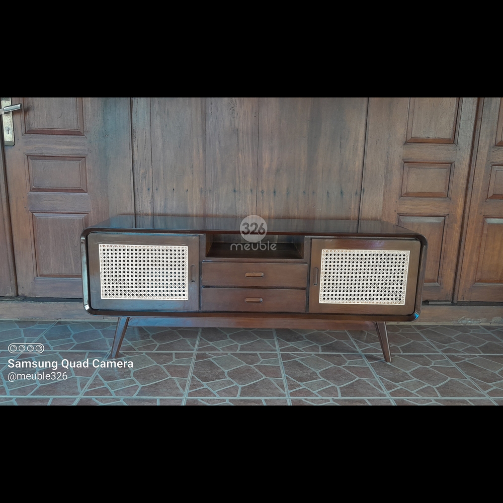 Meja TV Vintage Rotan Jati Mebel Jepara - Bufet TV Rotan Vintage