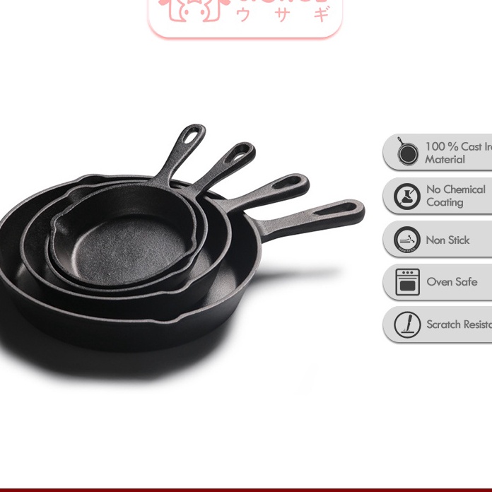 TERUPDATE Usagi Cast Iron Pan  Fry Pan Skillet  Wajan Besi  Penggorengan Cast Iron  Alat Masak Cast 