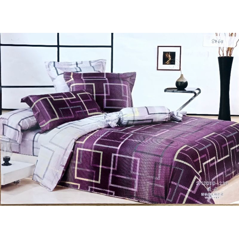 sprei katun jepang motif kotak kotak ungu homemade