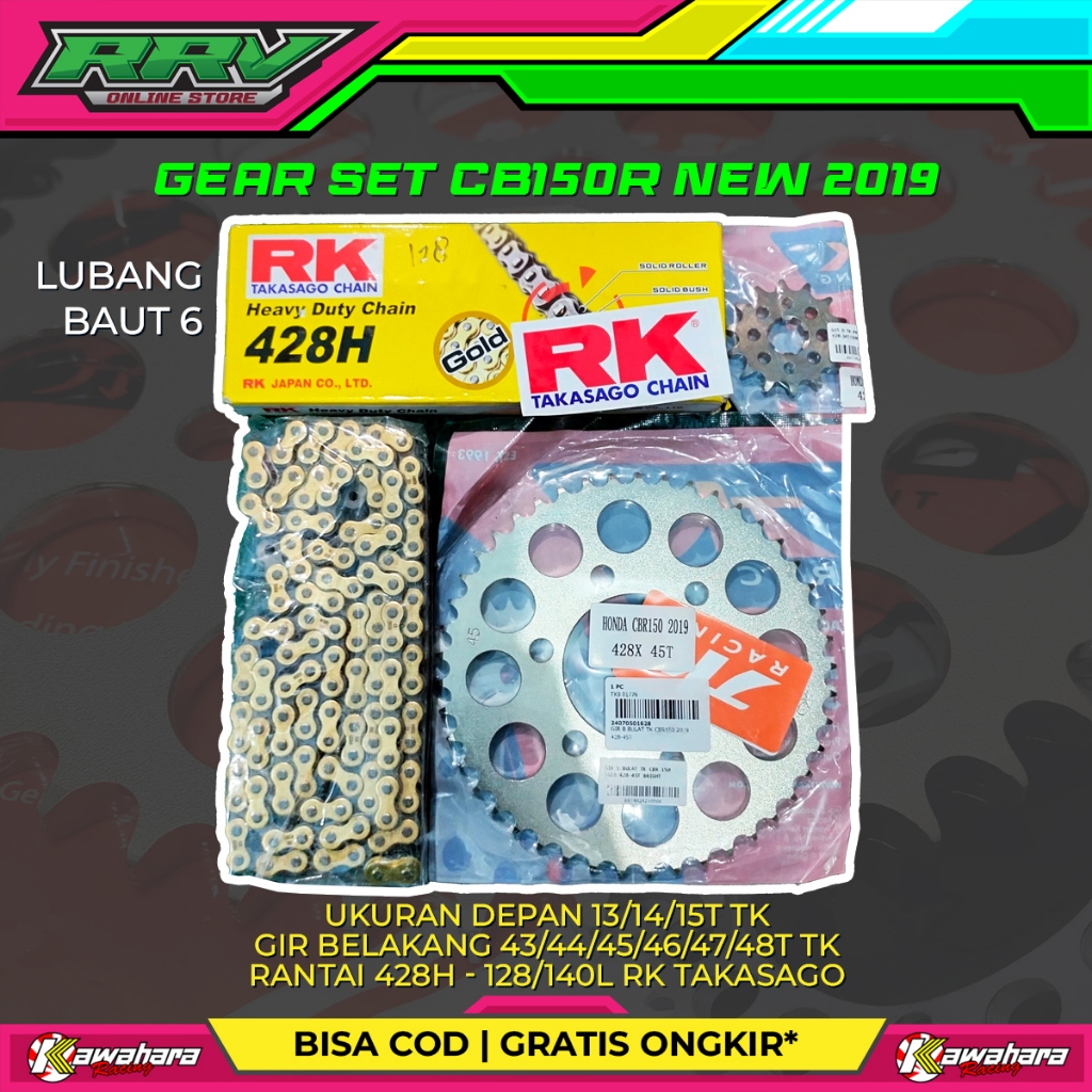 GEAR SET GIRSET TK RACING X RK TAKASAGO CB150R NEW 2019 CBR 150 NEW L6 LUBANG BAUT 6 UKURAN DEPAN 13