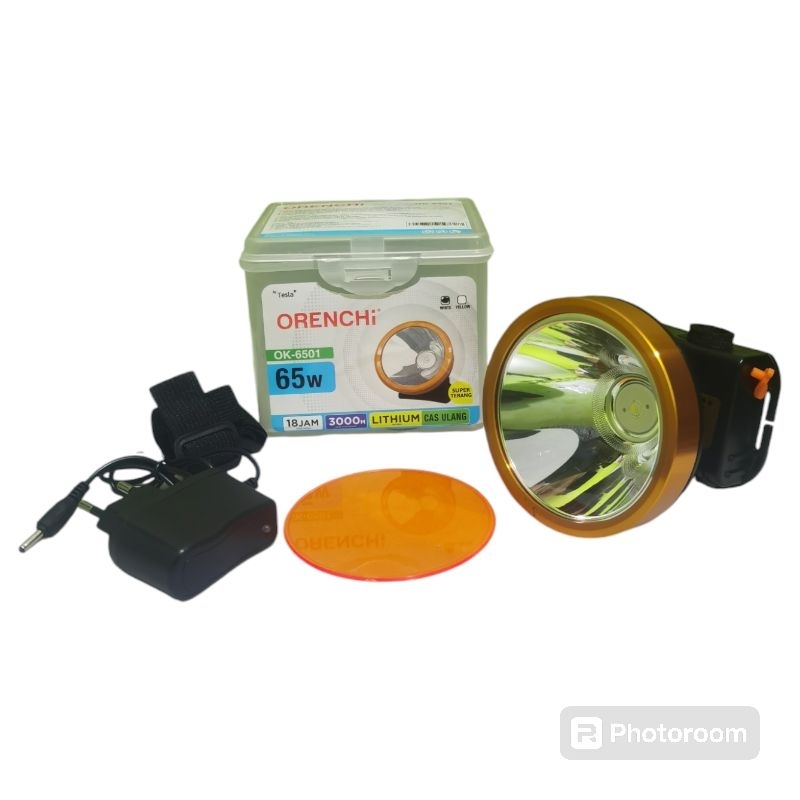 Senter Kepala Tesla ORENCHi 65W Tipe OK-6501 Original 100 % / Senter Orenchi 65W Cahaya putih tahan 