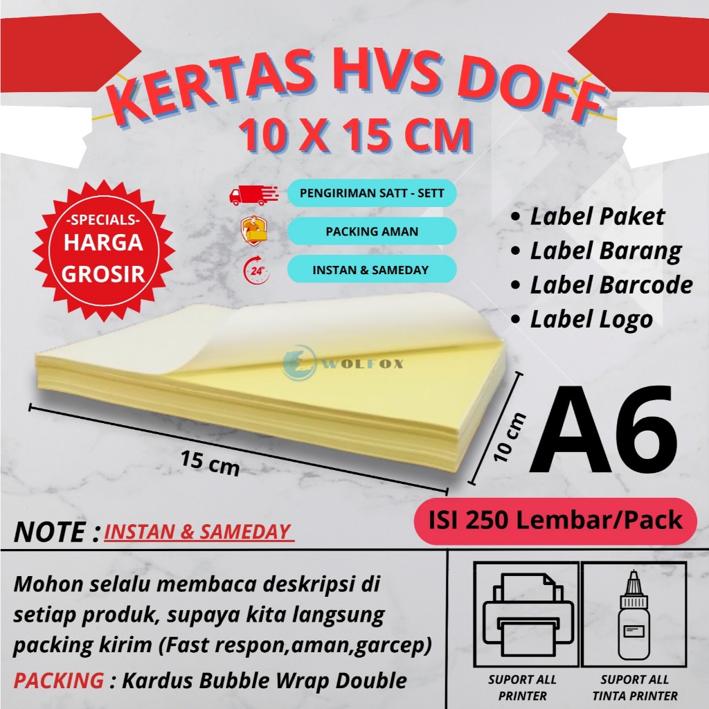 

LABEL STIKER A6 ISI 250 LEMBAR / KERTAS STIKER HVS UKURAN A6