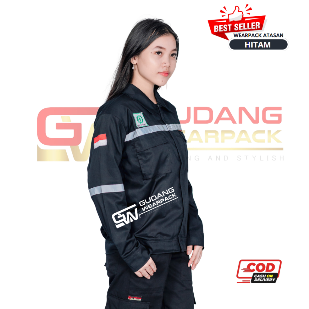 Wearpack ATASAN Baju Kerja Seragam Proyek Warna Hitam Polos