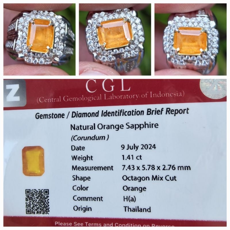 Natural Orange Sapphire Thailand Memo 1.41 crt