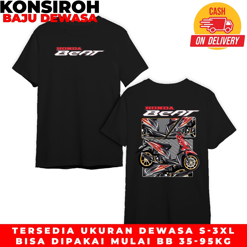KAOS MOTOR DEWASA - KAOS HONDA BEAT MERAH - BAJU DEWASA SERI MOTOR - KAOS PREMIUM DEWASA - BAJU UNTU