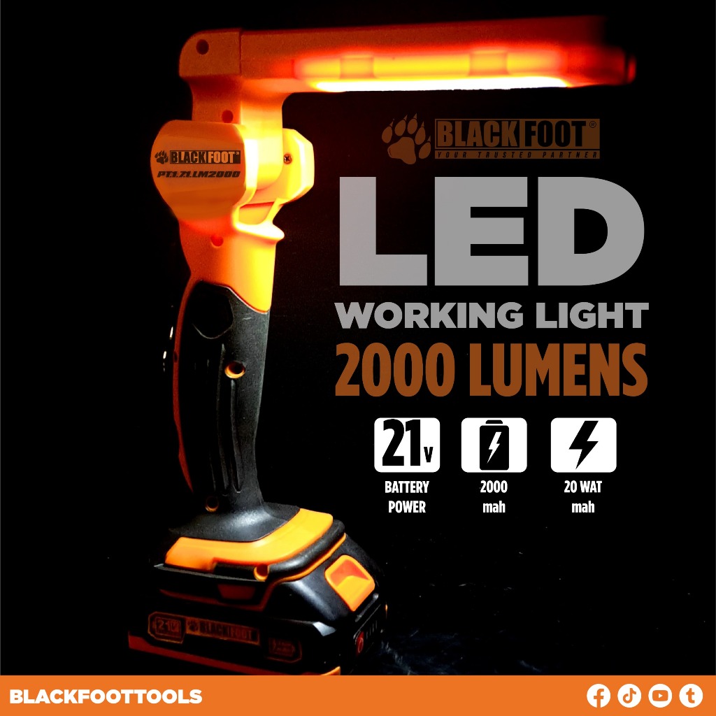 Blackfoot Cordless LED Lampu Kerja Bengkel 21 Volt 2000 mAh Cordless Tangan Senter Lampu Kerja