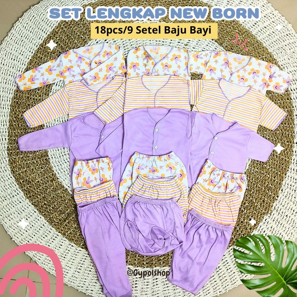 SET NEWBORN 18 Pcs / 9 Setel Baju Bayi Celana Bayi Newborn 0-3Bulan/Setelan Baju Bayi Baru Lahir LIL
