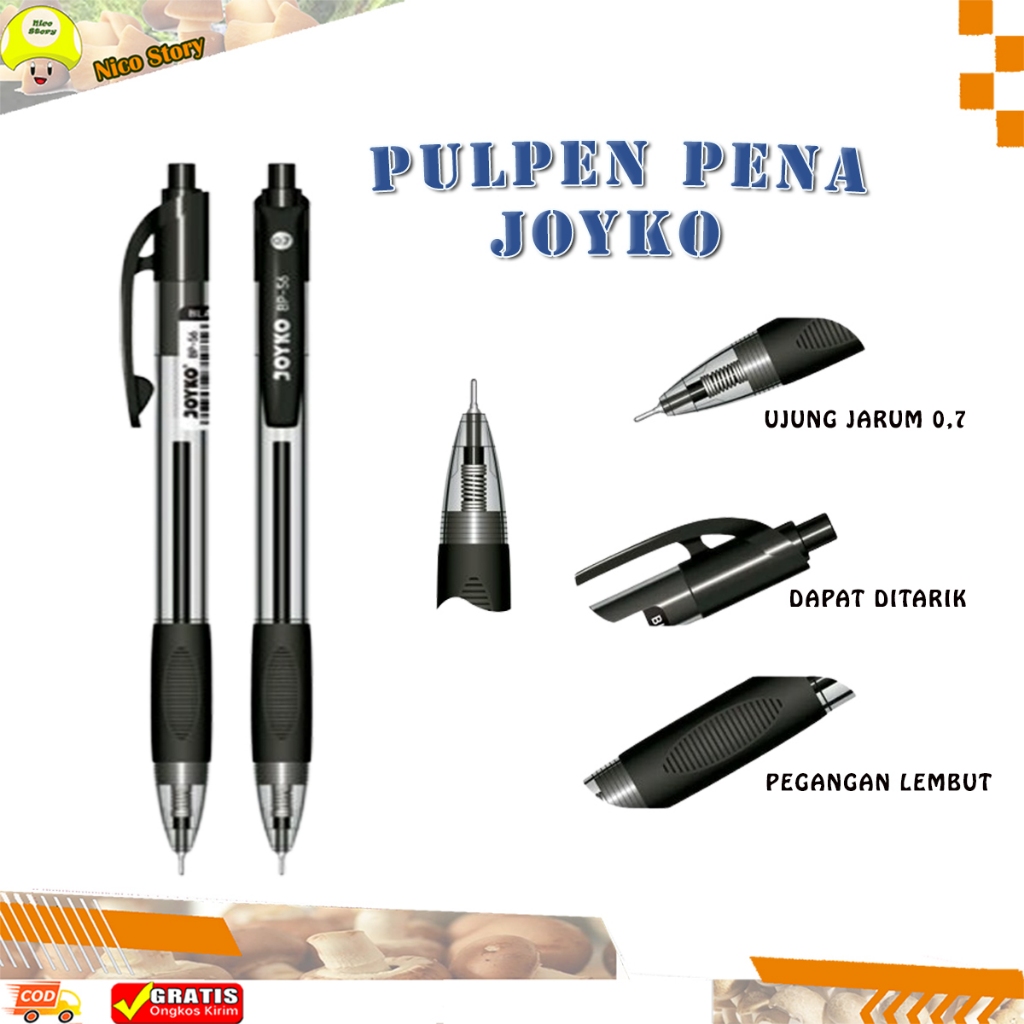 

(NCS) Ball Pen Pulpen Pena Joyko BP-56 0.7 mm Bolpen Tinta Bulpen Hitam Merah Biru