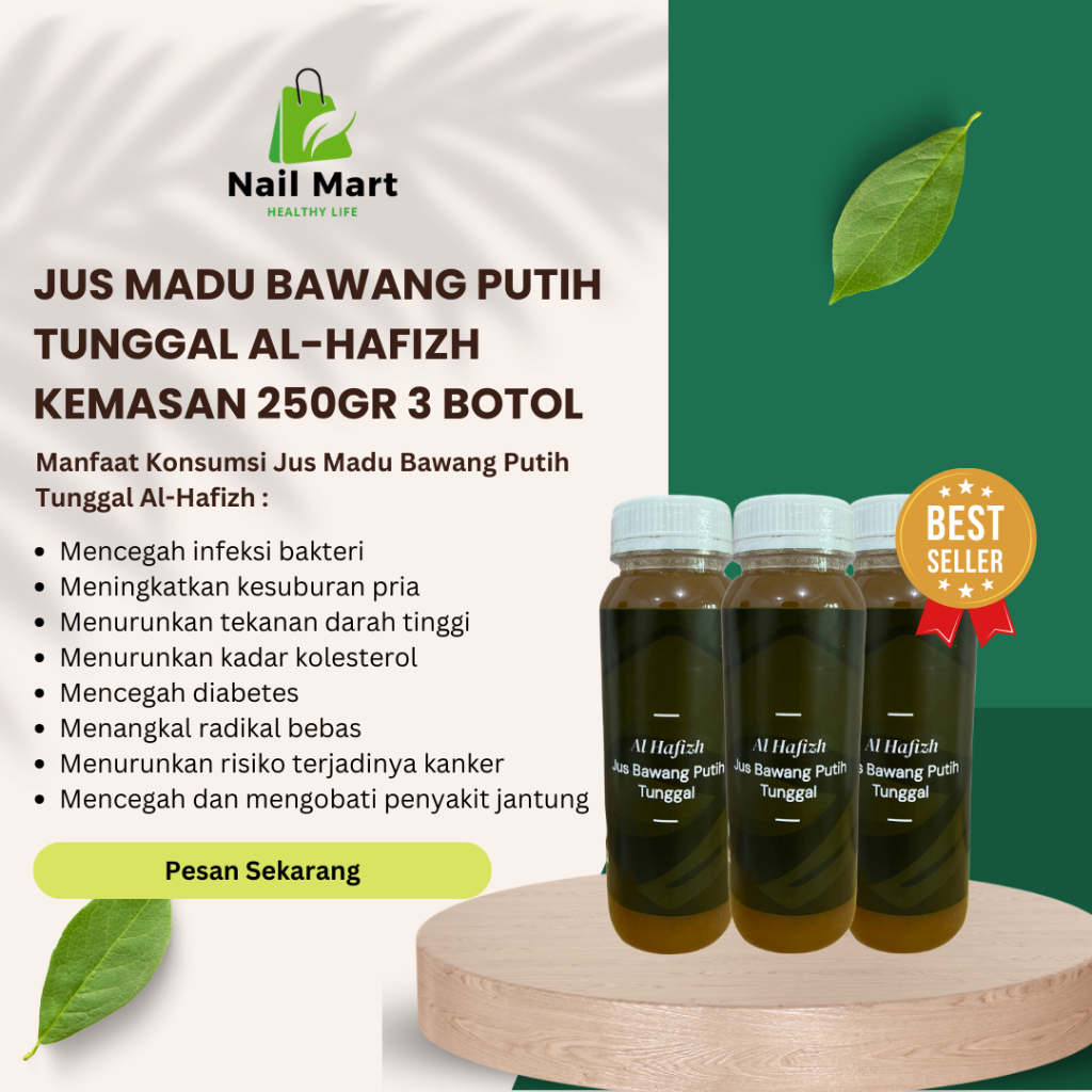 

Natural Juice Jus Madu Bawang Putih Tunggal Al-Hafizh Kemasan 250ml 3 Botol Halal MUI 100%