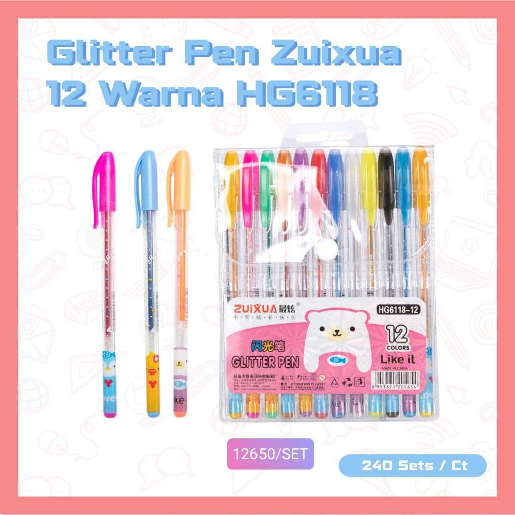 

[1 Set] Pulpen Glitter 12 Warna Zuixua HG6118 / Pen Gel Glitter 12 Warna Zuixua HG6118