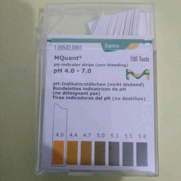 pH Paper Strip 4-7 Merck. Catalog 109542.0001. Kemasan 100 Strip / Pack