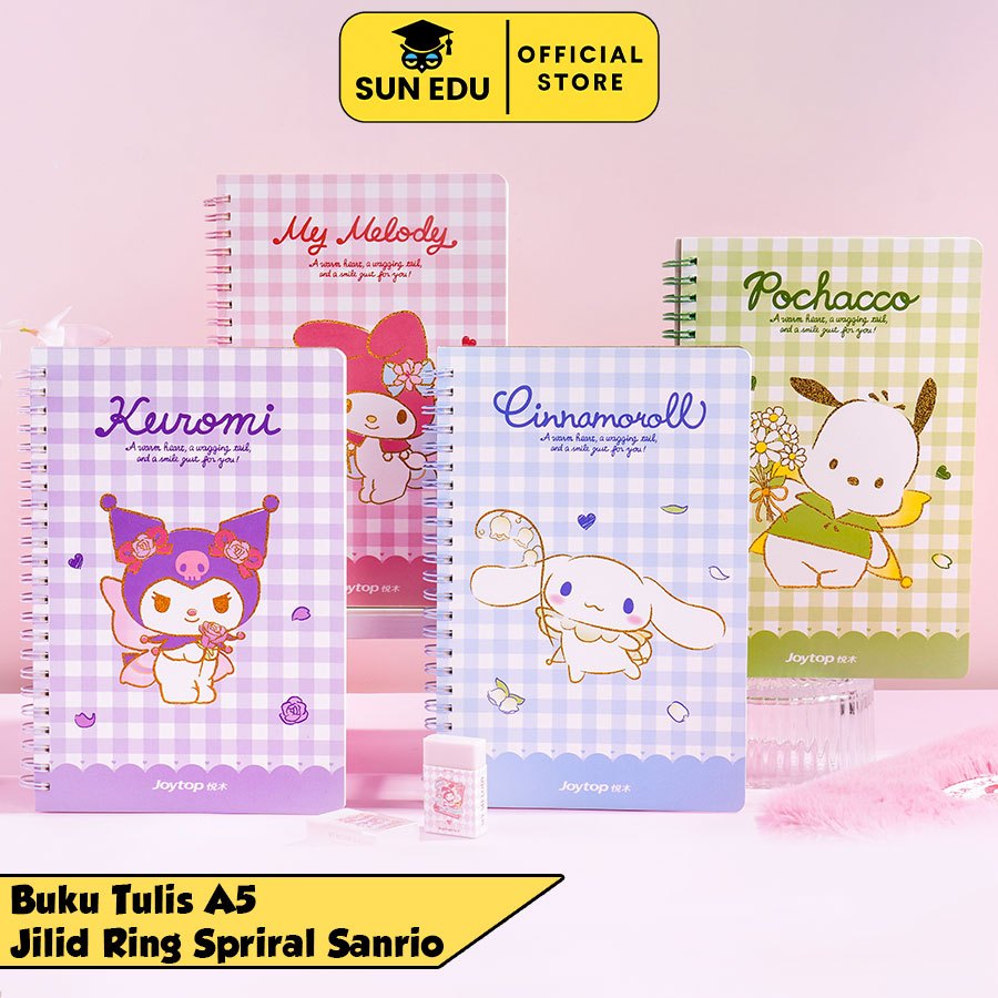 

Ring Book Sanrio/ Buku Tulis A5 Kuromi Cinamoroll Melody/ Buku Catatan Garis Polos