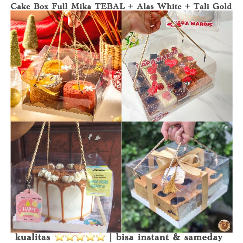 

Kotak Hampers Mika Full Mika Kokoh Tebal +Tali Gold+Alas Kotak Kue High Quality Box Hampers / Pudding 20x20 22x22 24x24 Korean glass cake box / Kotak hampers / seserahan / box hantaran box mika 30x30 kotak kue 28x28