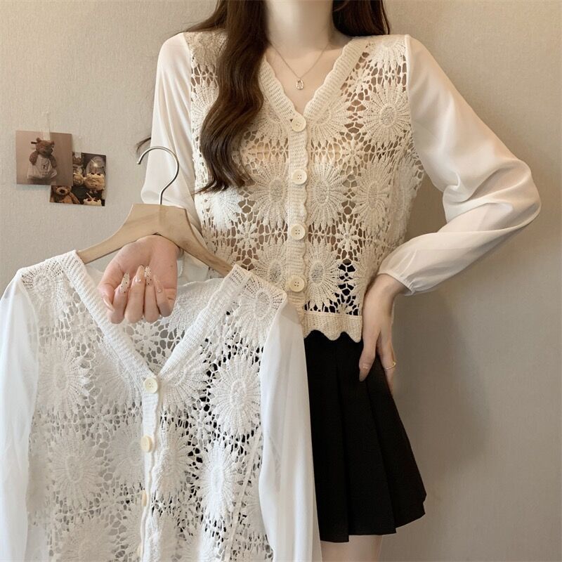 ATASAN MOTIF BUNGA MATAHARI BLOUSE RAJUT WANITA KOREA
