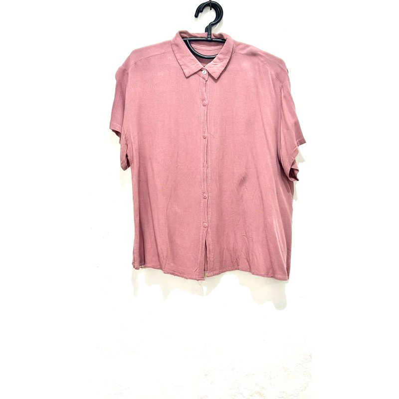 baju wanita kemeja lengan pendek dusti pink preloved