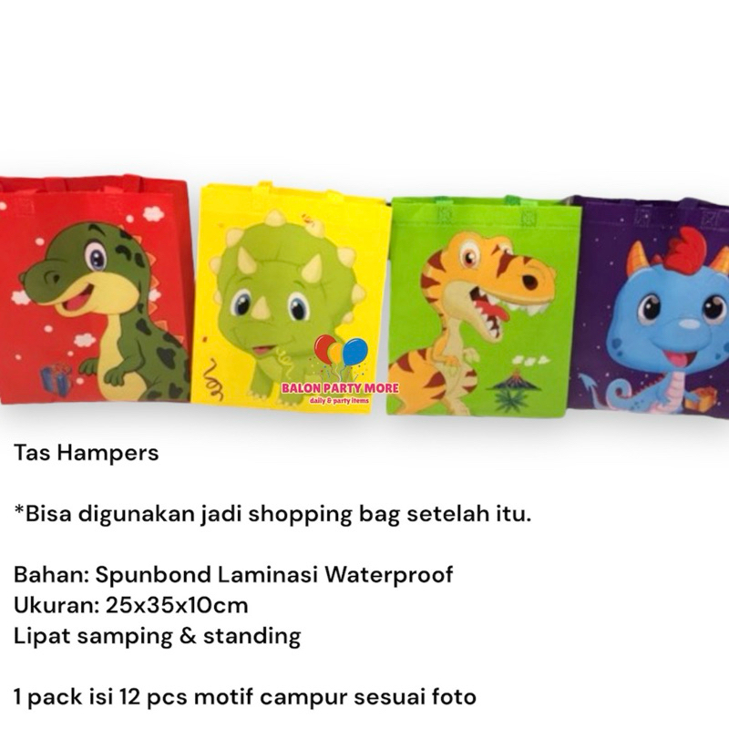 

(ISI 12 PCS DINO) TAS HAMPERS SOUVENIR BESAR BAHAN SPUNBOND LAMINASI UKURAN 25cm x 35cm x 10cm/ TAS SERBAGUNA ANTI AIR MURAH