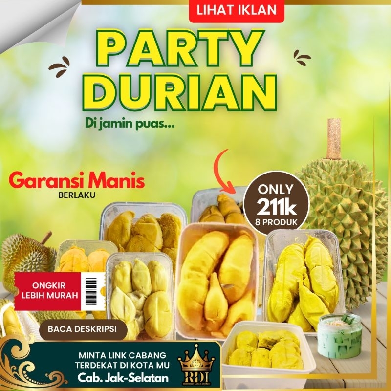 

RDI.cab Jak-selatan Durian Kupas/PAKET PARTY DURIAN 8 PRODUK MENU DURIAN