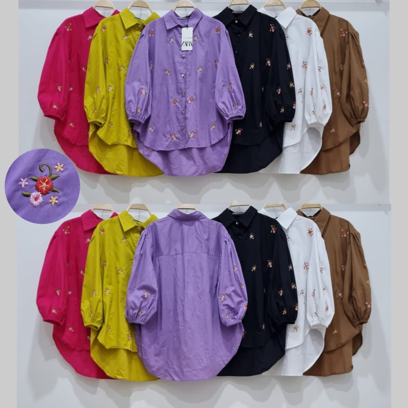 Zara fuzzy//kemeja bordir Zara import//pakaianwanitasby