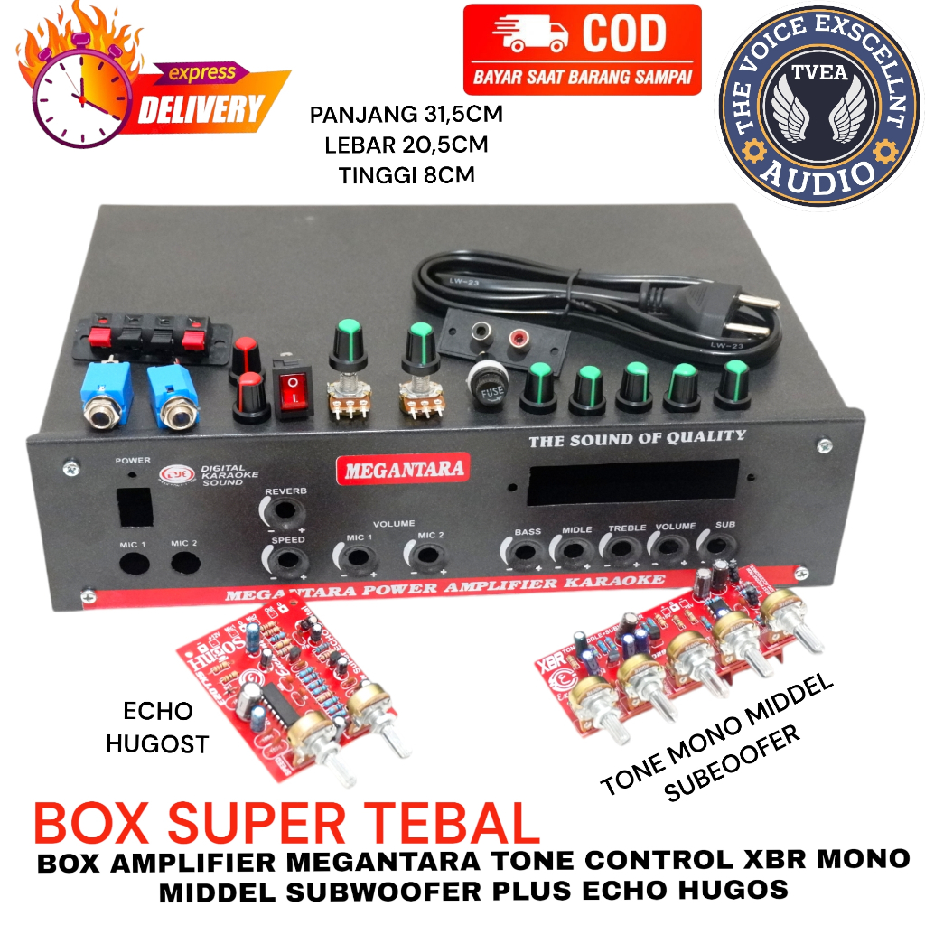 Box Amplifier MEGANTARA Plus Tone Control XBR Middel Subwoofer Echo Hugos