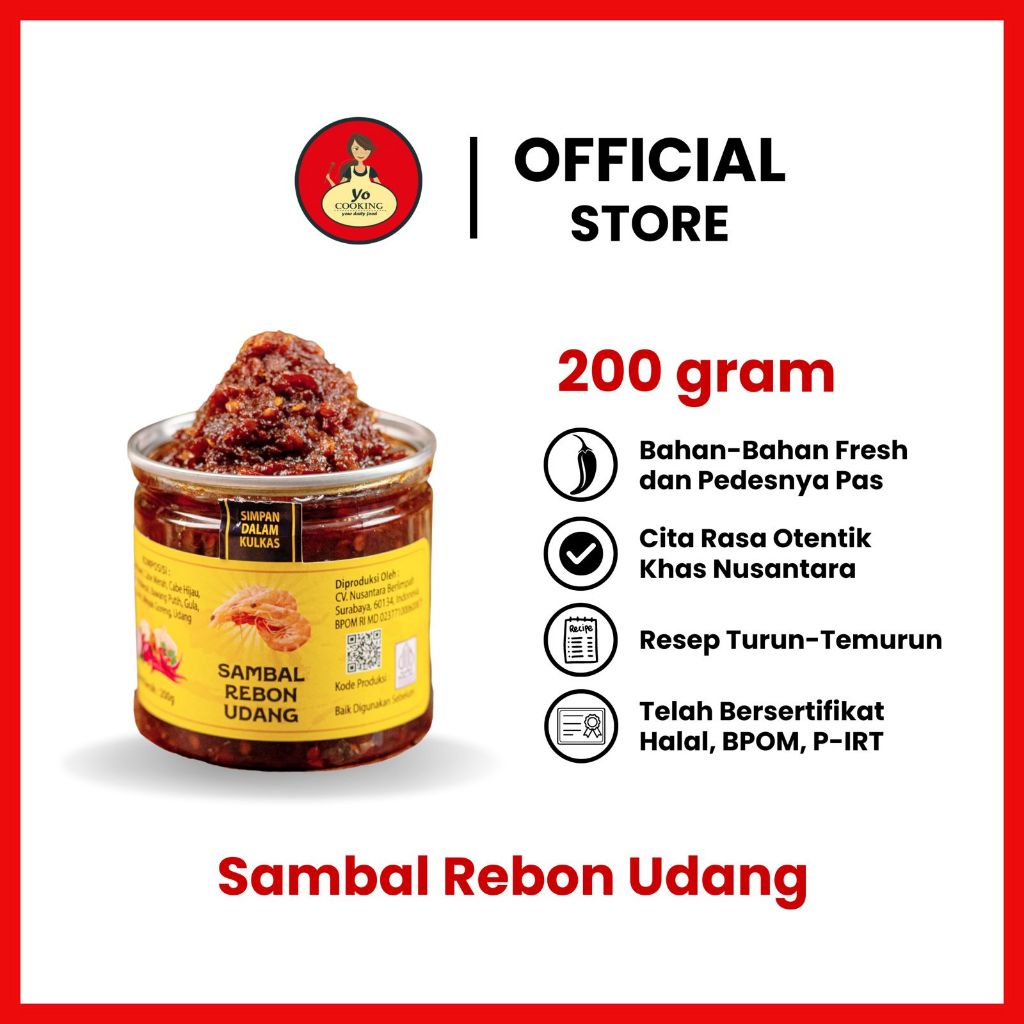 

YO COOKING Berat 200gr - Sambal Udang Rebon -BPOM- Sambal Instan - Sambal Praktis - Mantap Medok enak nampol - bikin nagih - Rasa enak- Sambal viral