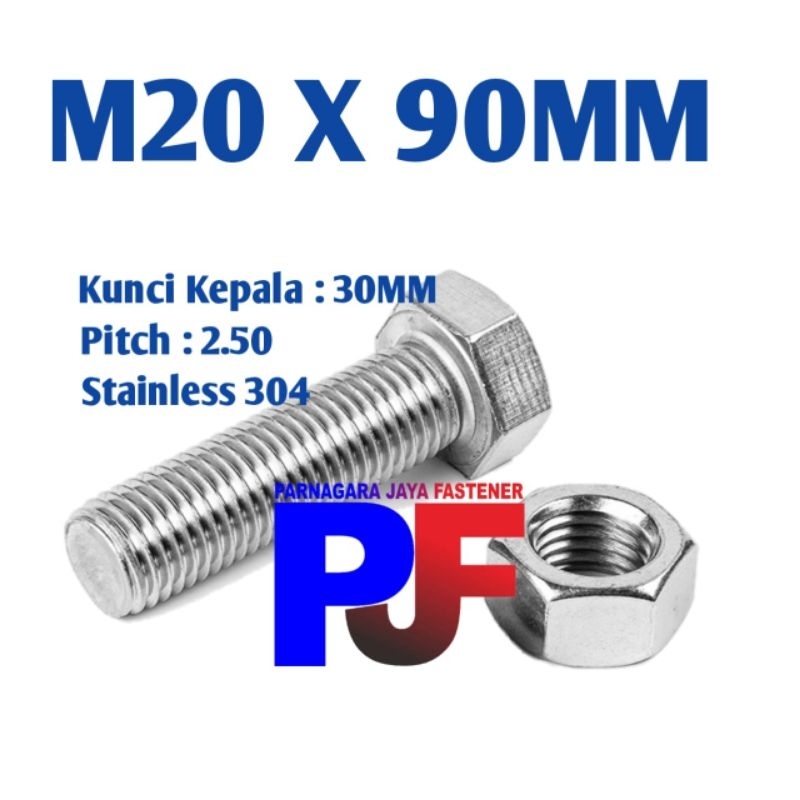 Mur Baut / Bolt Nut M20 x 90 mm stainless Steel 304