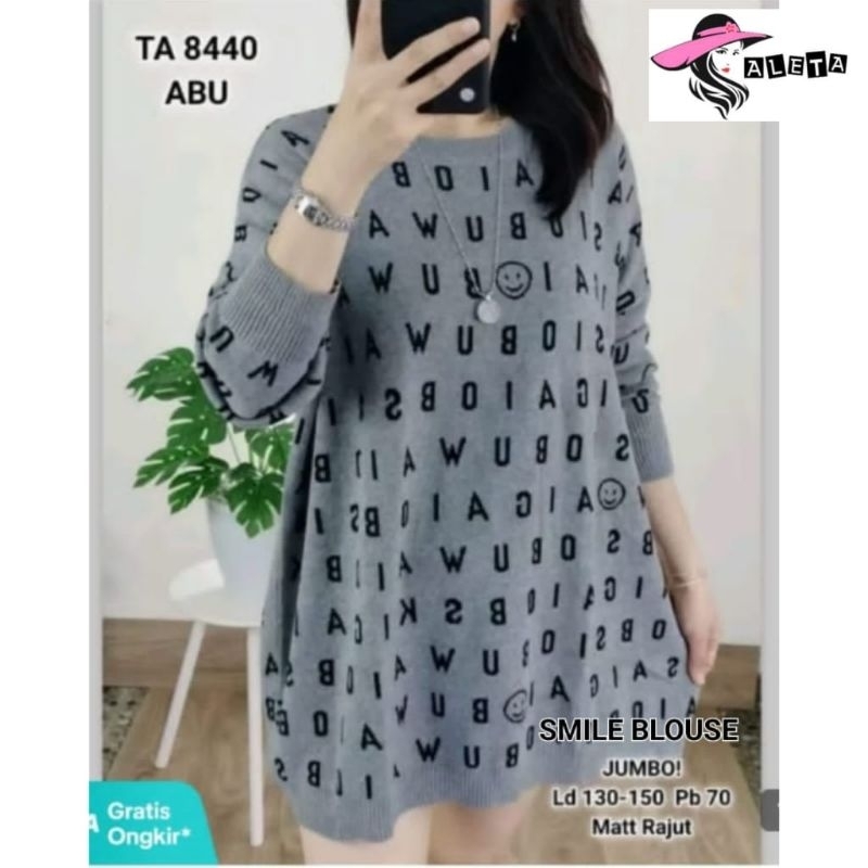 ATASAN BLOUSE RAJUT WANITA JUMBO/SMILE/BLOUSE TOP WANITA RAJUT IMPORT JUMBO LD 150 CM FIT XXXXXL