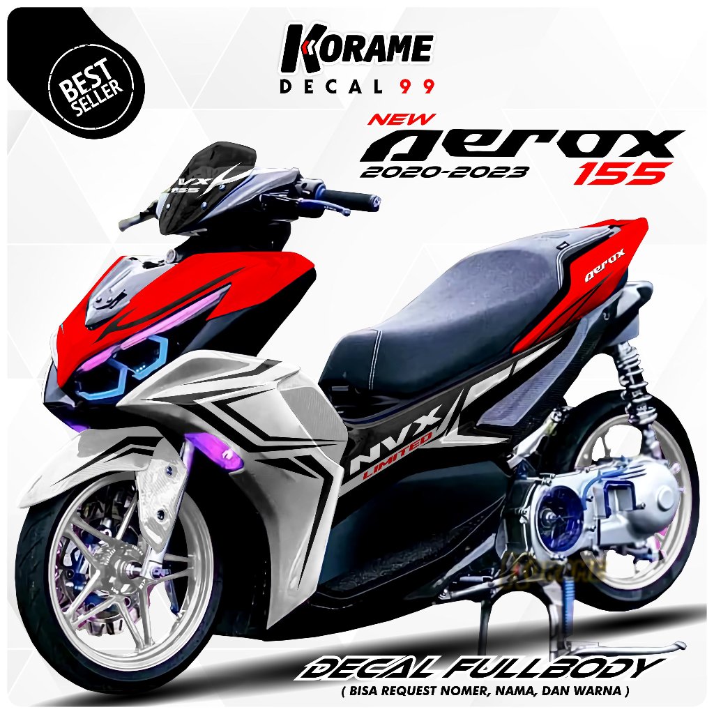 Decal Sticker New Aerox 155 Motif List Grafis Merah Putih