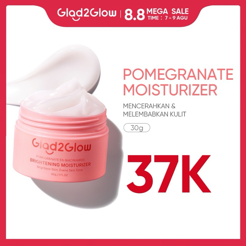 GLAD2GLOW POMEGRANATE 5% NIACINAMIDE BRIGHTENING MOISTURIZER 30g | GLAD2GLOW MOIST PINK
