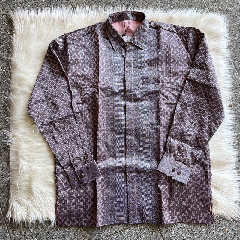 kemeja songket premium mauve taro batik pria lengan panjang
