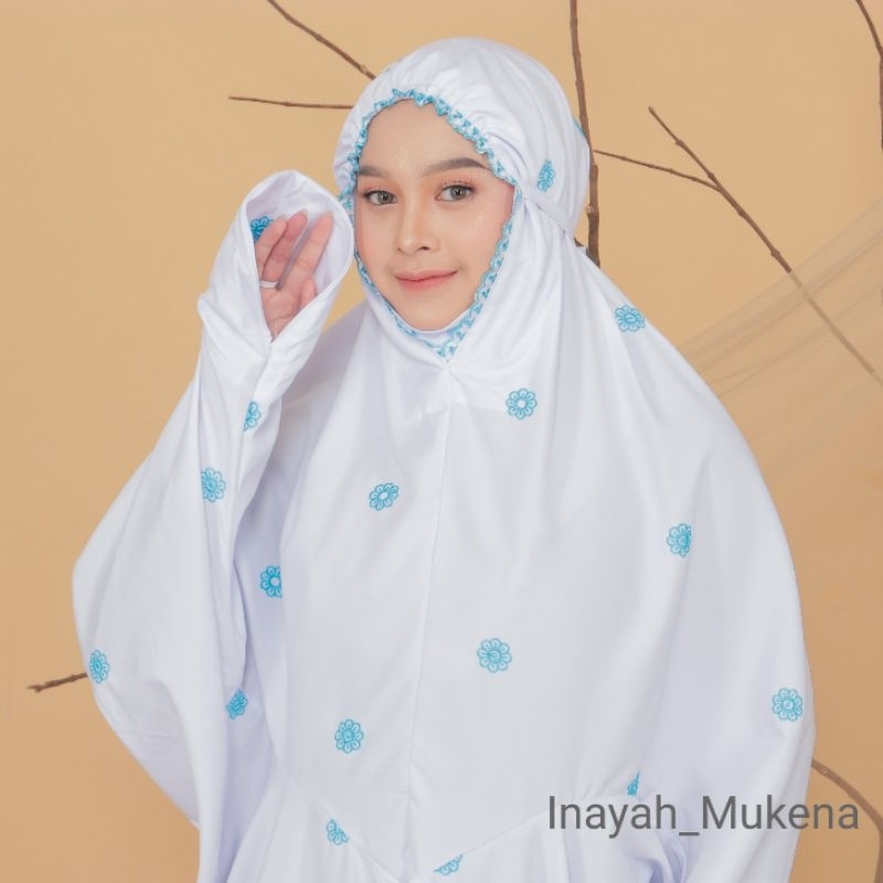 INAYAH - Mukena Terusan Putih Dewasa Katun Premium Bordir Seroja