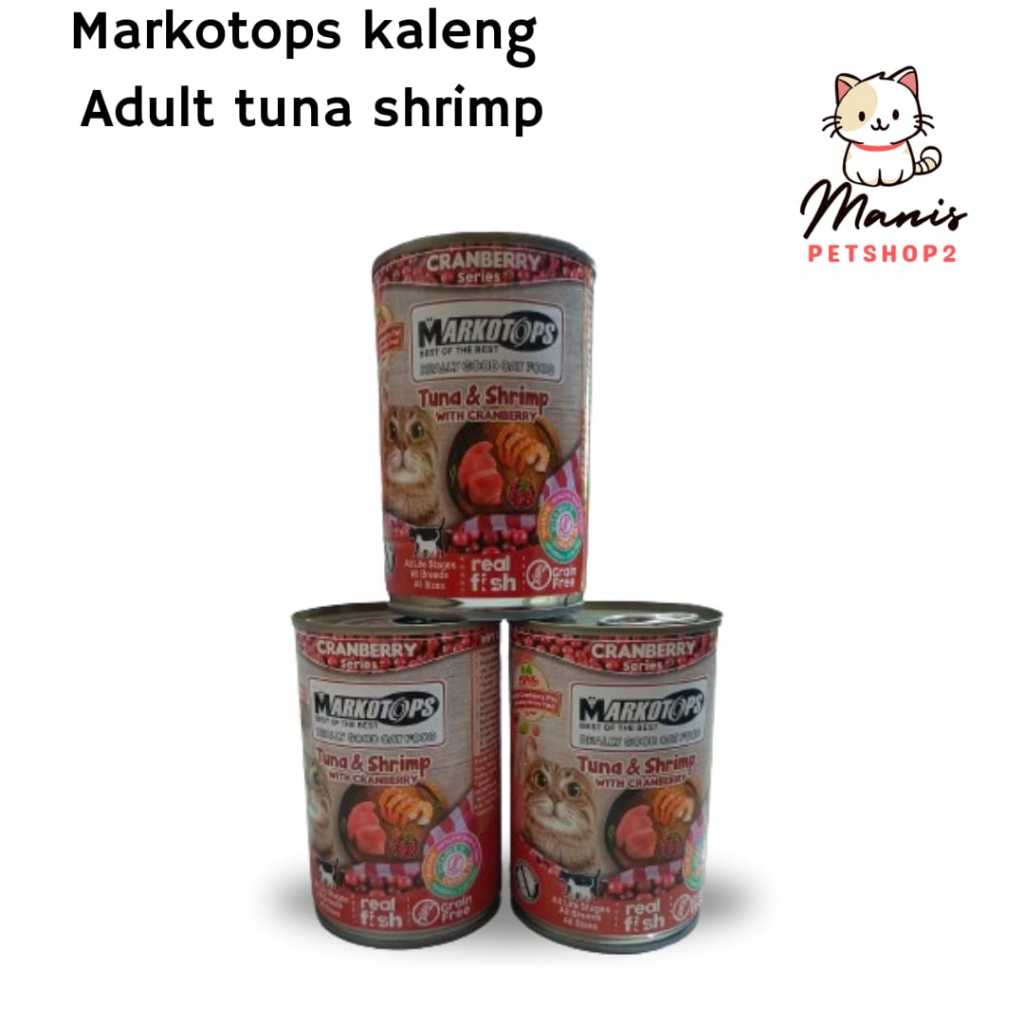1dus 24pcs Markotops kaleng Adult TUNA SHRIMP Makanan Basah Kaleng Markotops Kemasan 400gram