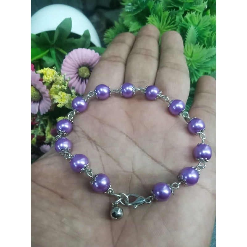 gelang mutiara cantik ungu lapis emas Putih mengkilap