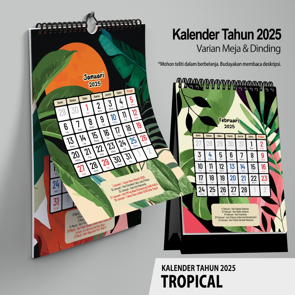 

KALENDER 2025 DAUN-DAUN Aesthetic Dinding A4 dan Meja A5