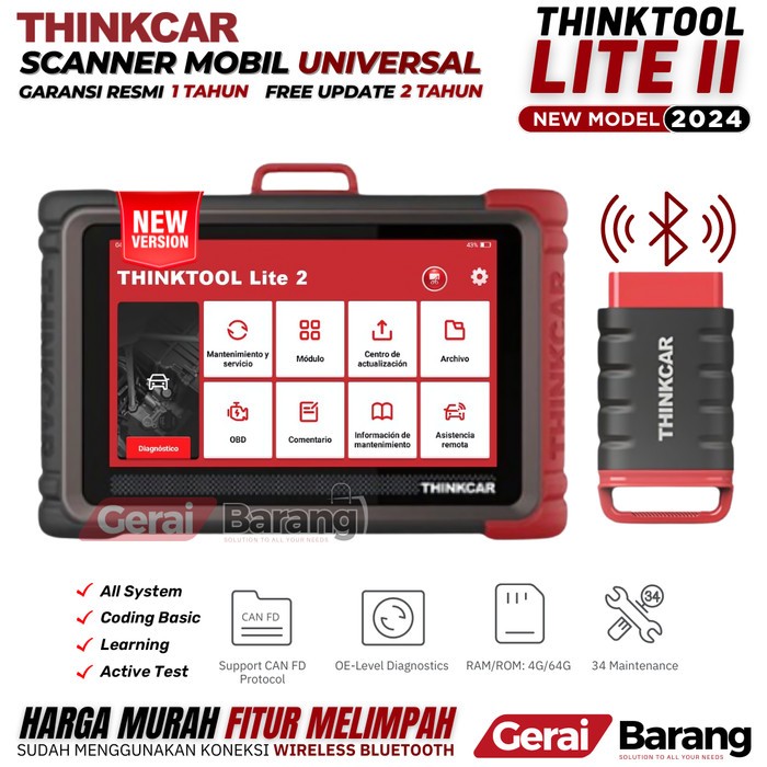 SCANNER THINKCAR THINKTOOL LITE 2 Scanner Mobil Universal Koneksi Wireless VCI Bluetooth CAN FD DoIP