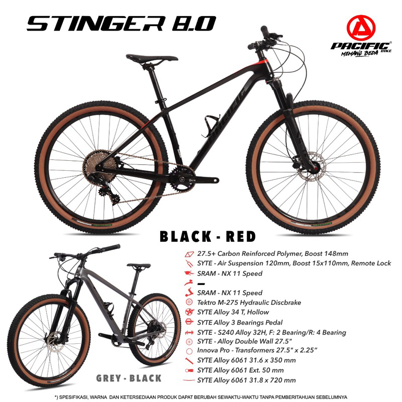 Premium Quality Sepeda Gunung 27,5 Inch MTB Pacific Stinger 8.0 Carbon (11 Speed Sram) Rem Hydraulic